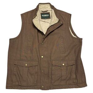 OUTDOOR LIFE Sherpa Fleece Lined Canvas Brown Work Vest Mens 2XL